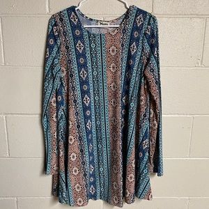 NWT Show Me Your Mumu Pink and Blue Printed Tunic, Size Large